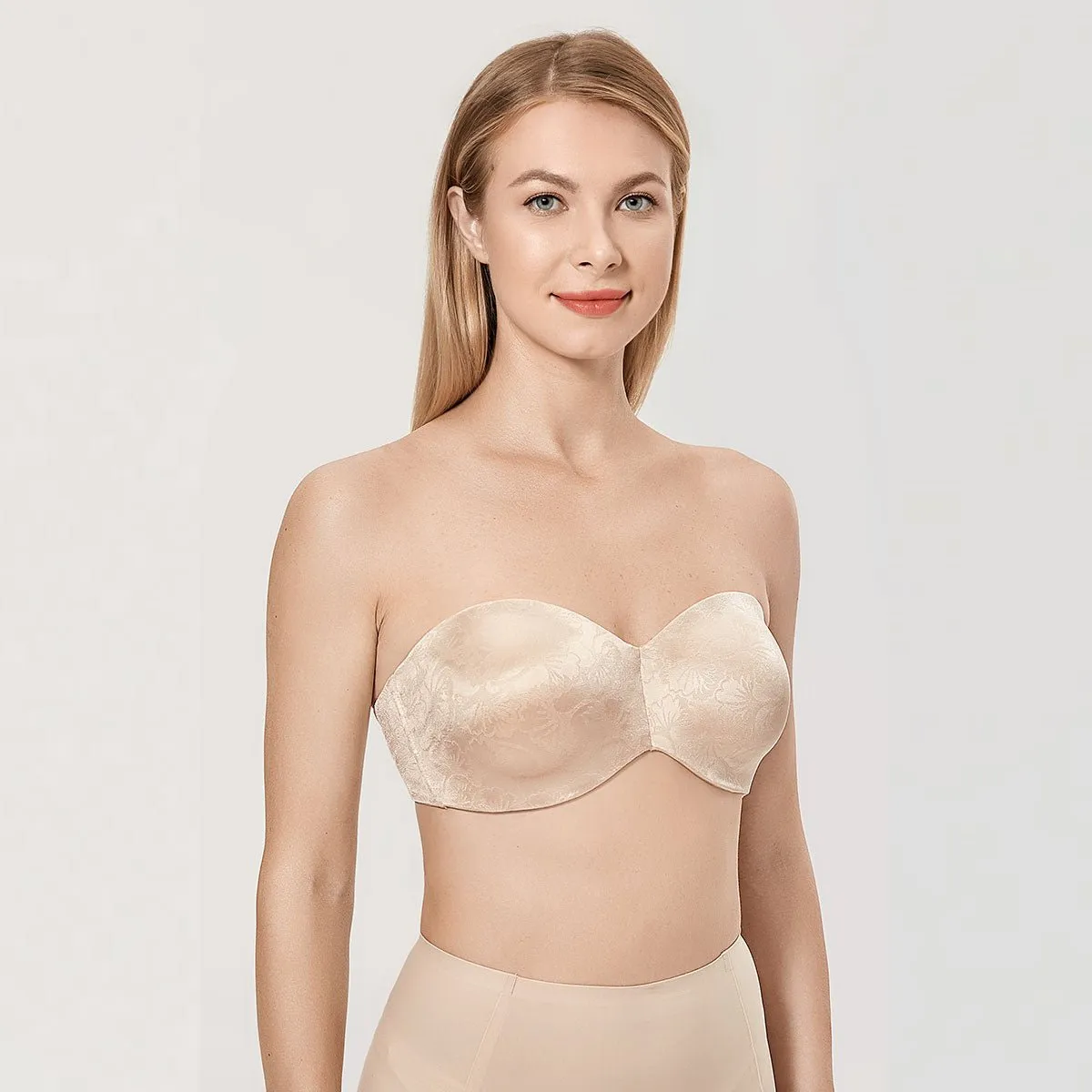 Anti-slip Strapless Underwire Non-Padded Beige Bra