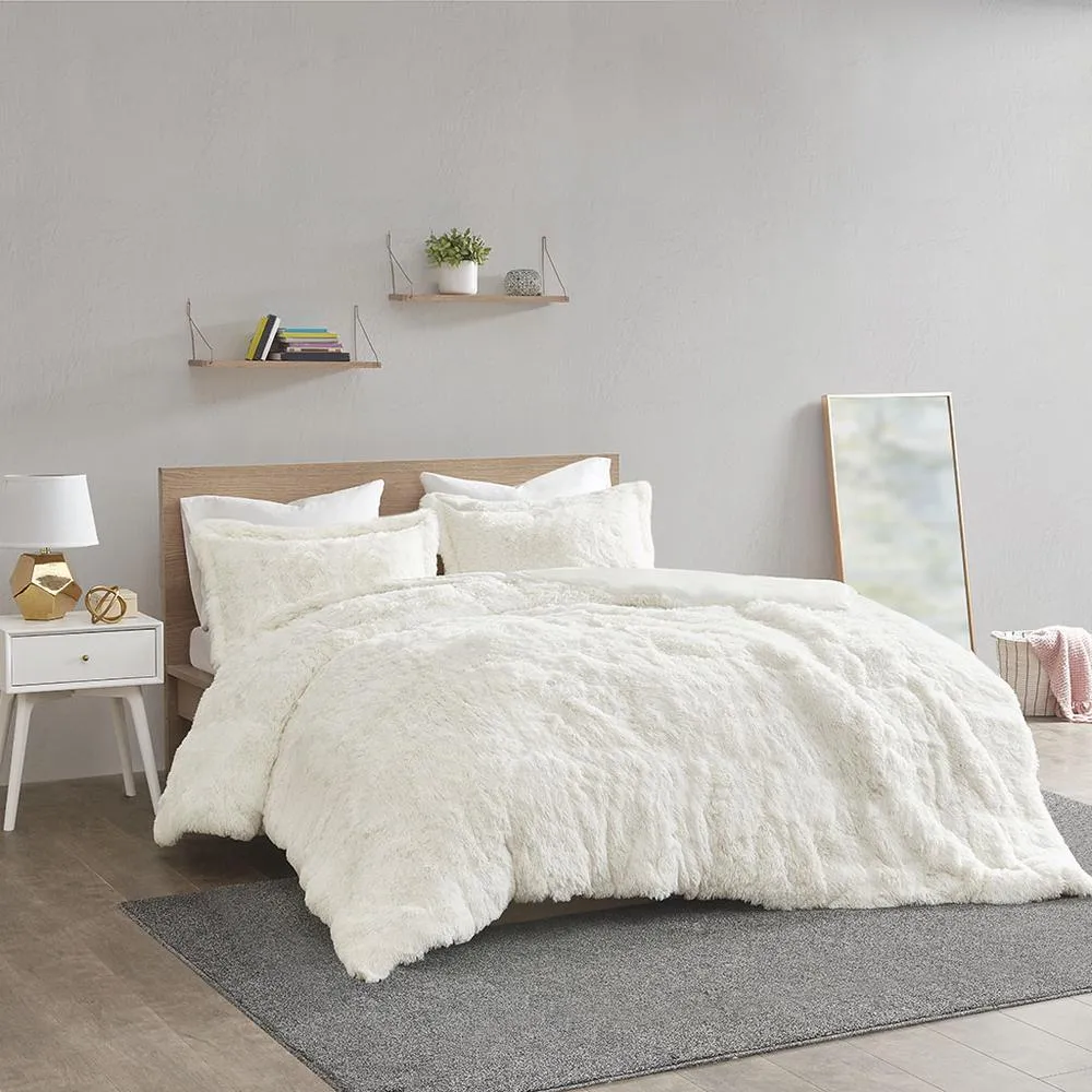 Bari | Polyester Solid Shaggy Fur Duvet Cover Set