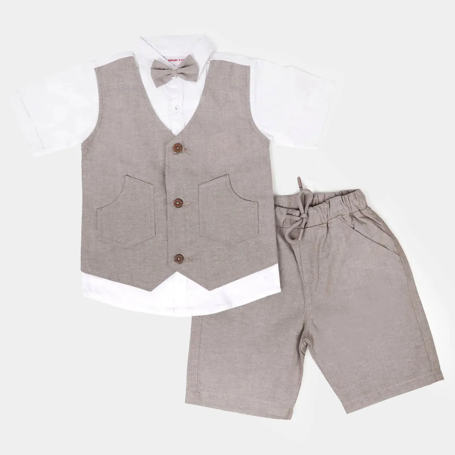 Boys Cotton Suit - Greyish Brown