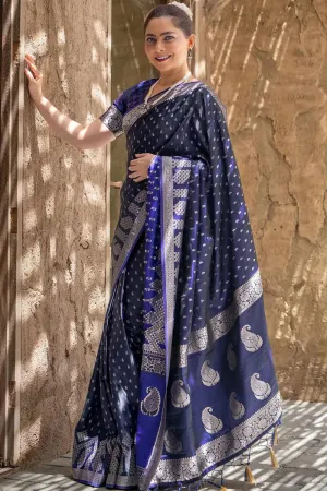 Conflate Navy Blue Soft Silk Saree With Glorious  Blouse Piece