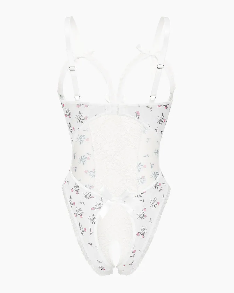 Crotchless One Piece Lace Mini Bodysuit