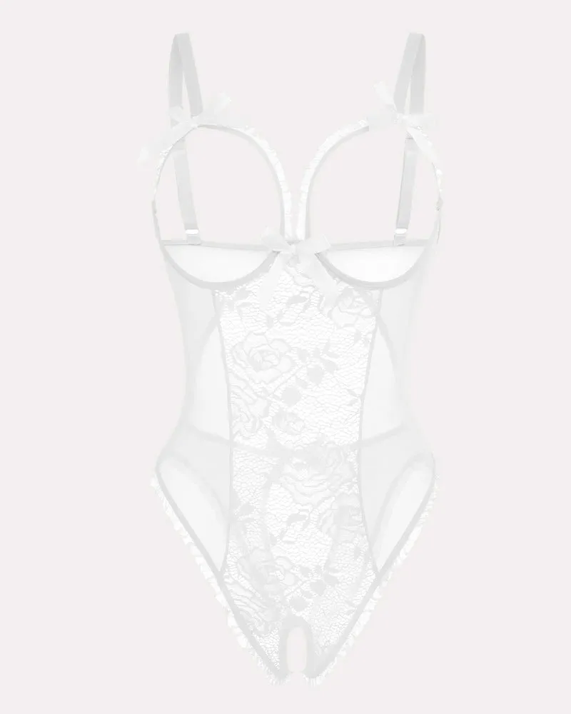 Crotchless One Piece Lace Mini Bodysuit