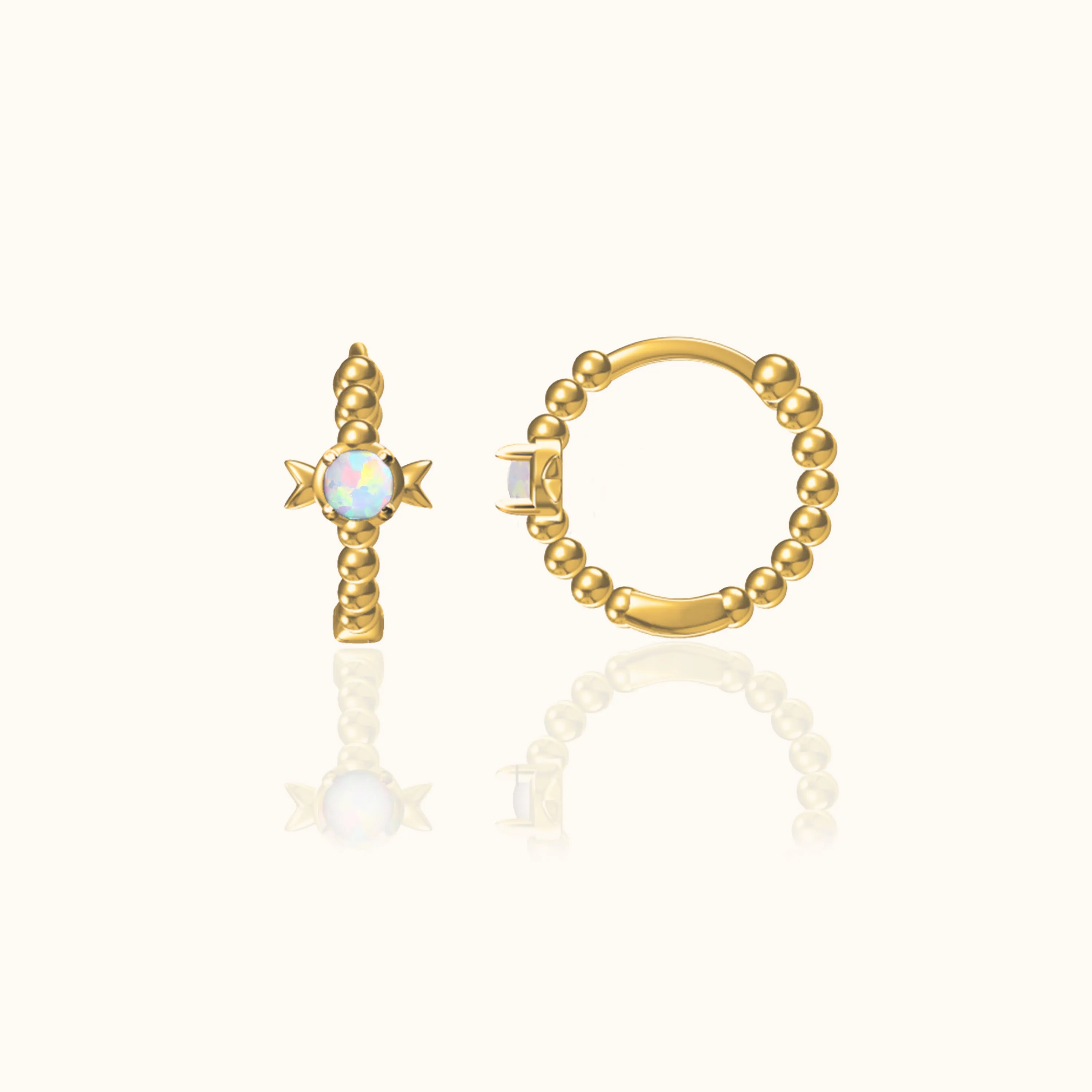 Delicate Bow Opal Hoop Earrings