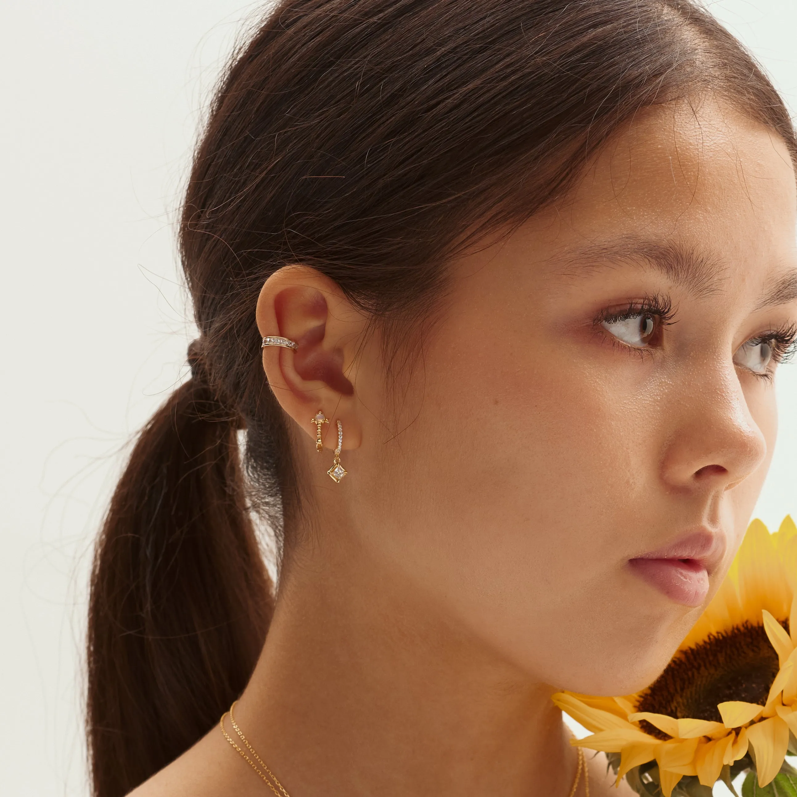 Delicate Bow Opal Hoop Earrings