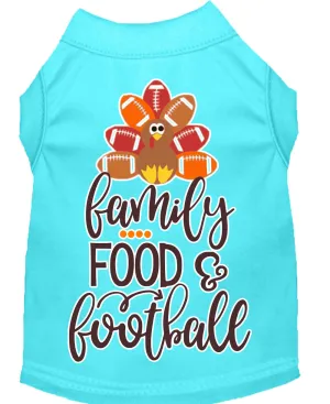 Family, Food, And Football Screen Print Dog Shirt Aqua Xl