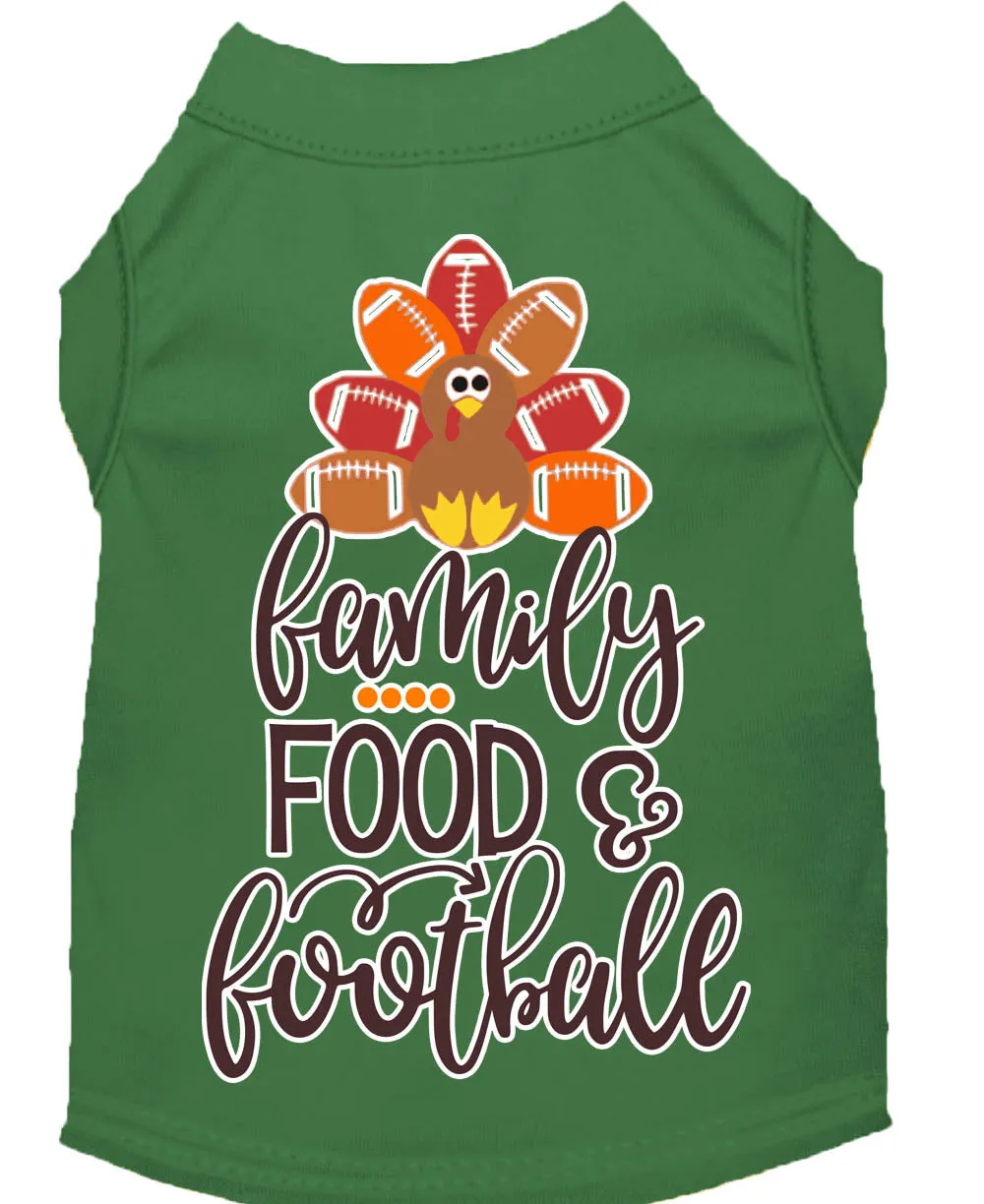 Family, Food, And Football Screen Print Dog Shirt Green Med