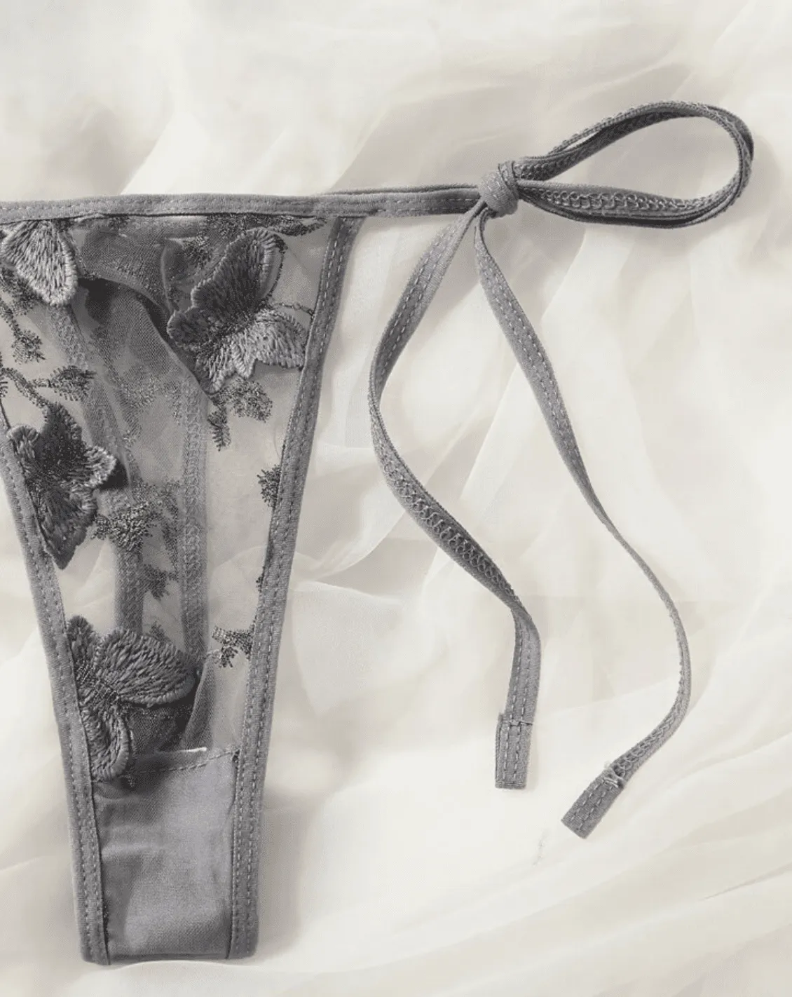 Grey Lingerie Set Sheer Butterfly