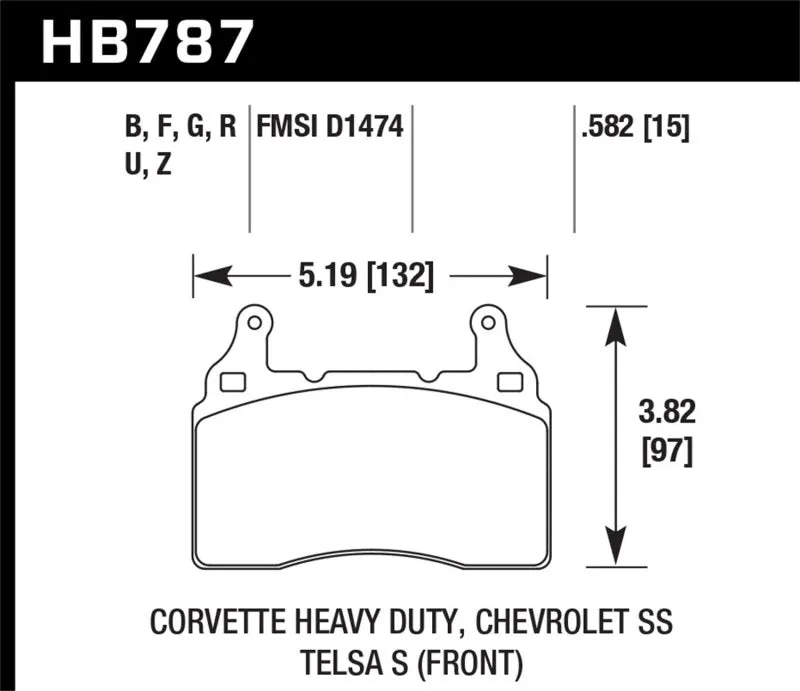 Hawk HP  Sport Front Brake Pads - 15 Chevy Corvette / 16-17 Chevy Camaro / 16-17 Cadillac CTS - HB787N.582