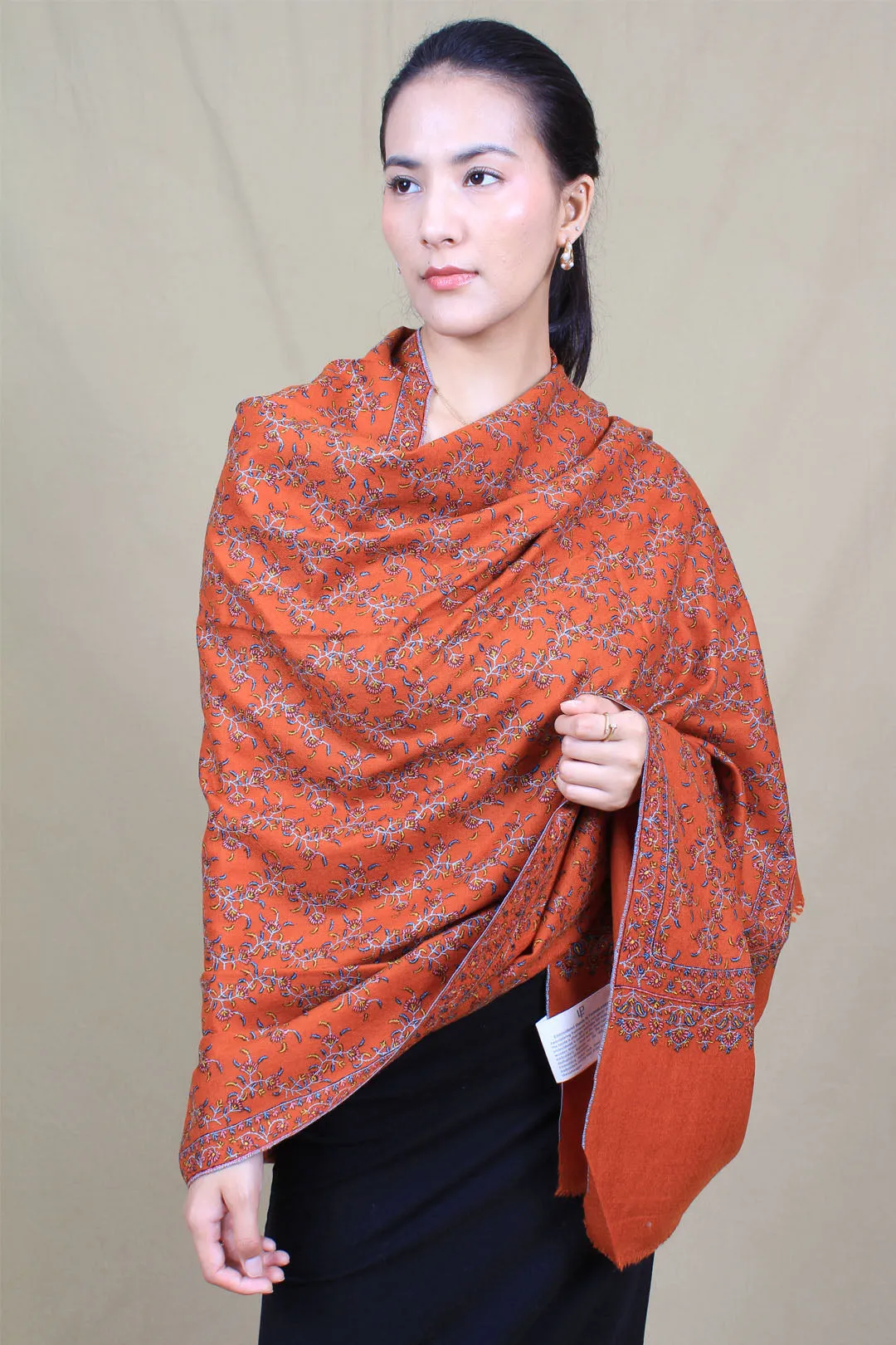 Jannat Rust Sozni Jaali Embroidered Pashmina Shawl