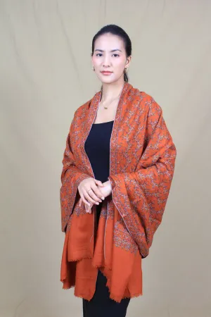 Jannat Rust Sozni Jaali Embroidered Pashmina Shawl