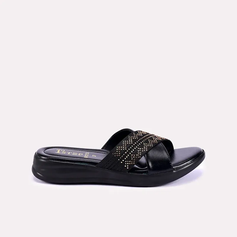 Kiera Black Soft Crisscross Slippers 0412103