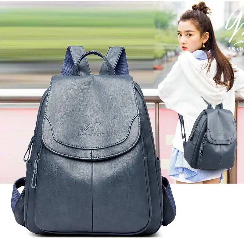 LANYIBAIGE Luxury Soft Split Leather Large Capacity Backpack