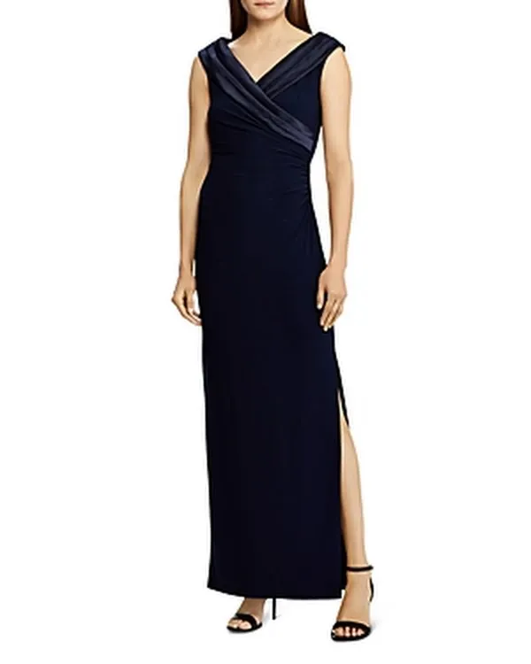 Lauren by Ralph Lauren Women Gown Sz Satin Portrait-Collar