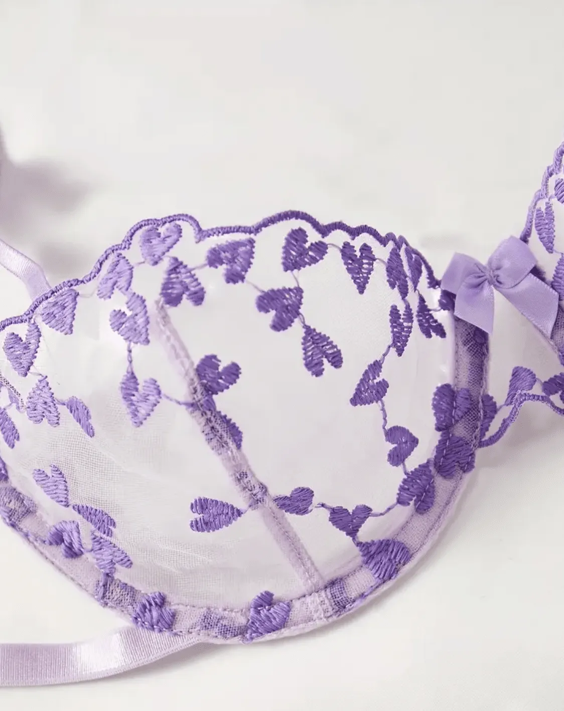 Light Purple Lingerie Set Sheer Heart Embroidery