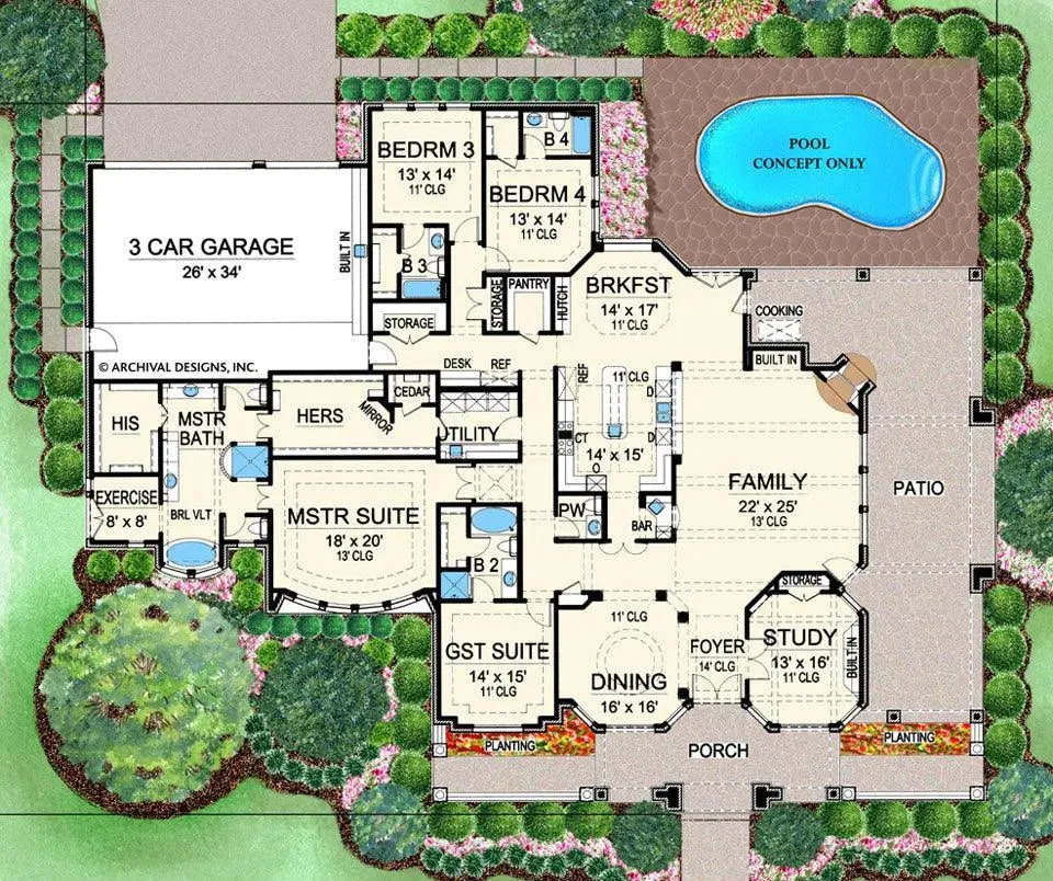 Luxurious 4-Bedroom Home Plan with Expansive First Floor and Rear Garage