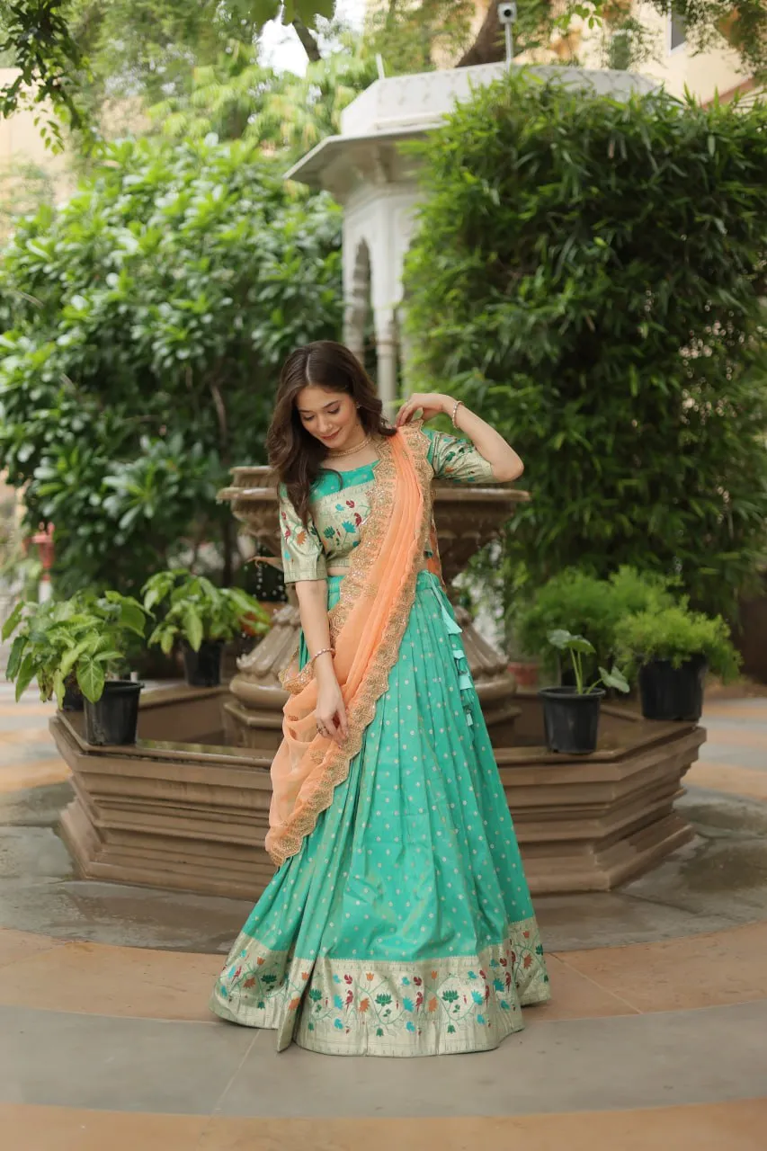 Luxurious and Exquisite Jacquard Silk Meena Weaved Lehenga Choli