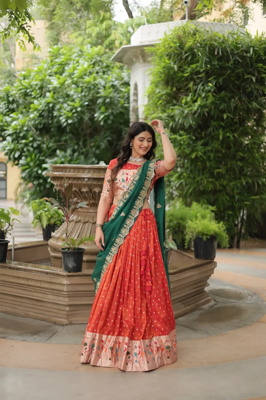 Luxurious and Exquisite Jacquard Silk Meena Weaved Lehenga Choli