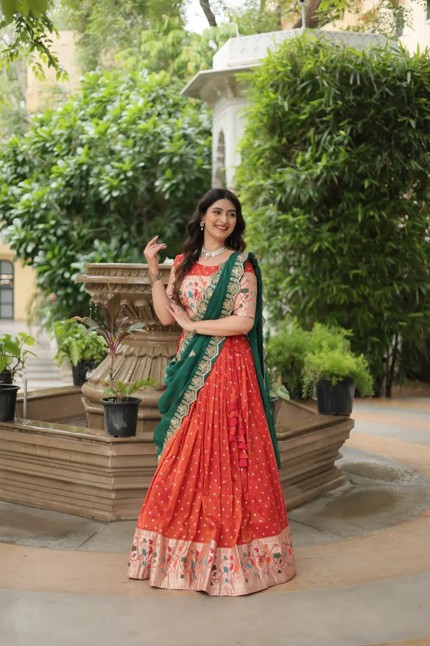 Luxurious and Exquisite Jacquard Silk Meena Weaved Lehenga Choli