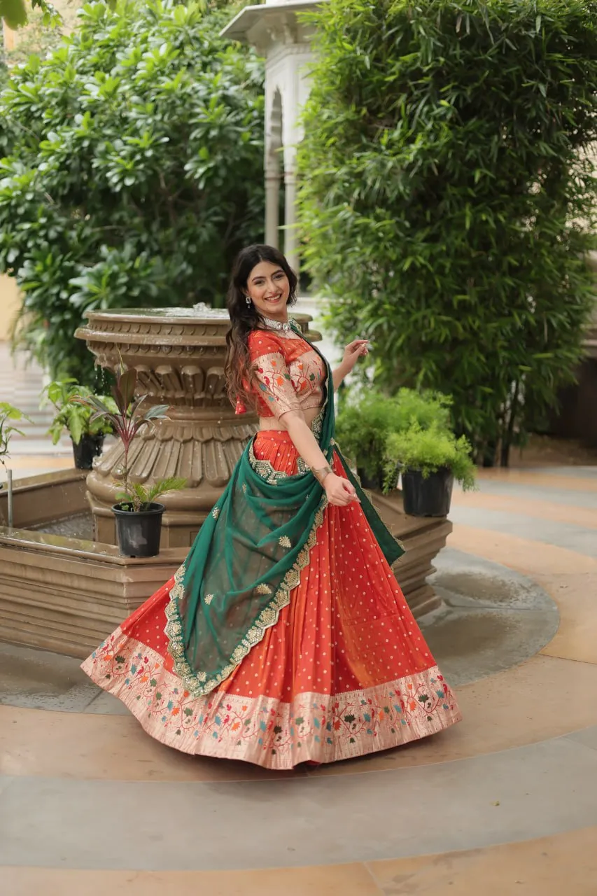 Luxurious and Exquisite Jacquard Silk Meena Weaved Lehenga Choli