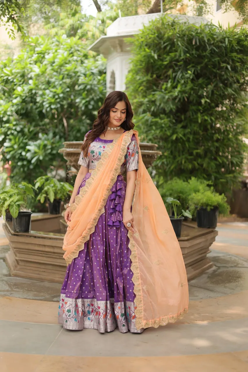 Luxurious and Exquisite Jacquard Silk Meena Weaved Lehenga Choli