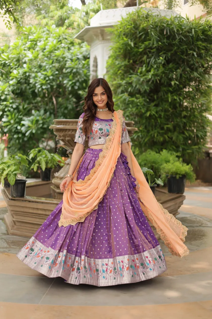 Luxurious and Exquisite Jacquard Silk Meena Weaved Lehenga Choli