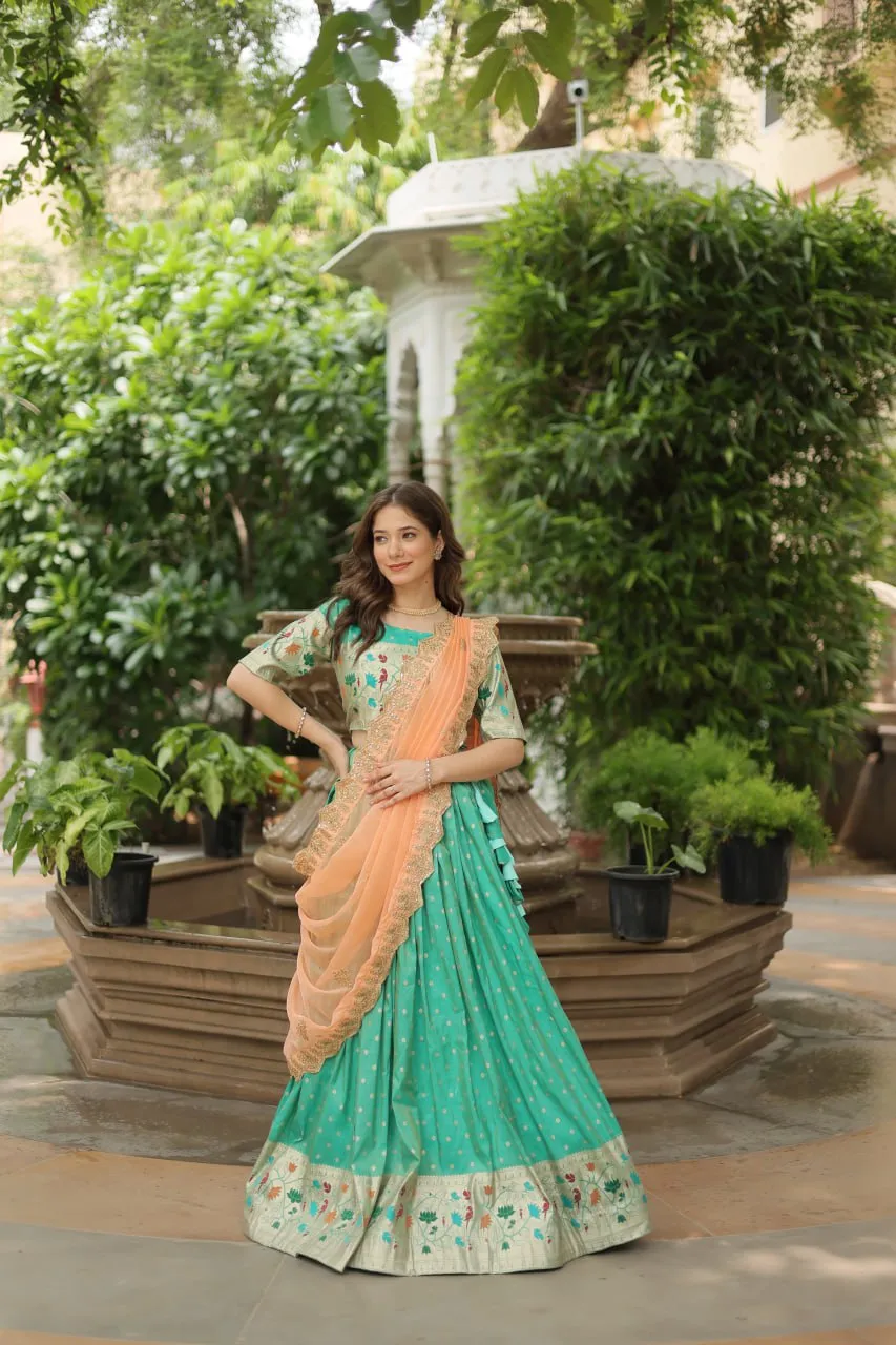 Luxurious and Exquisite Jacquard Silk Meena Weaved Lehenga Choli