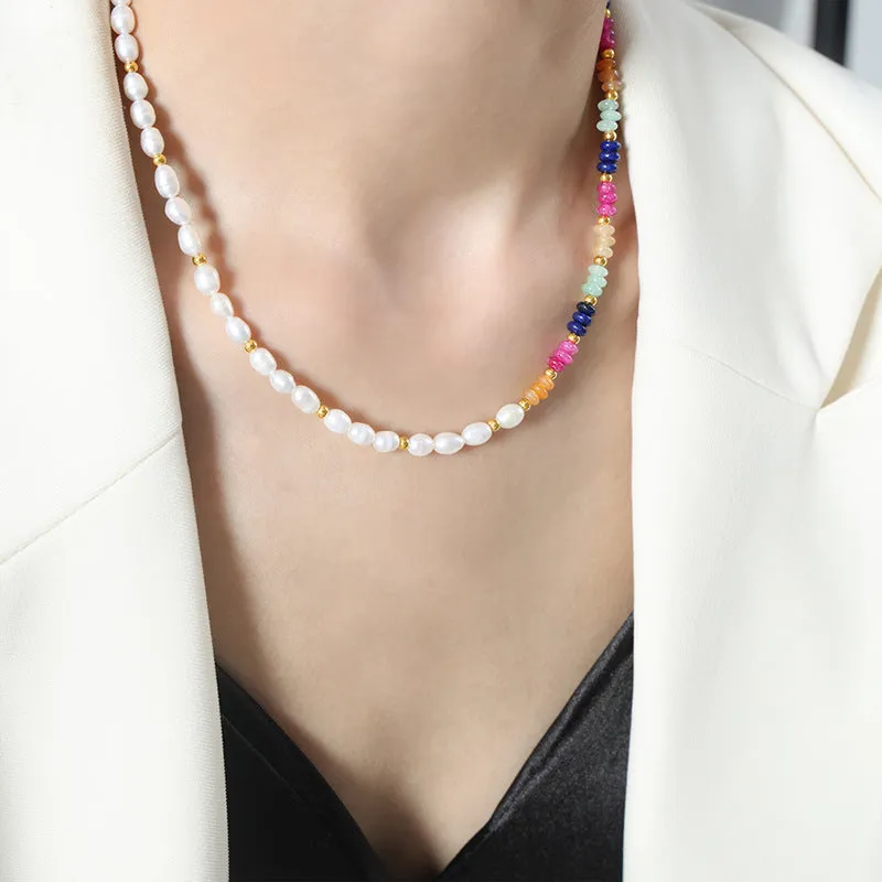 Luxurious Baroque Pearl and Natural Stone Handcrafted Necklace for Women