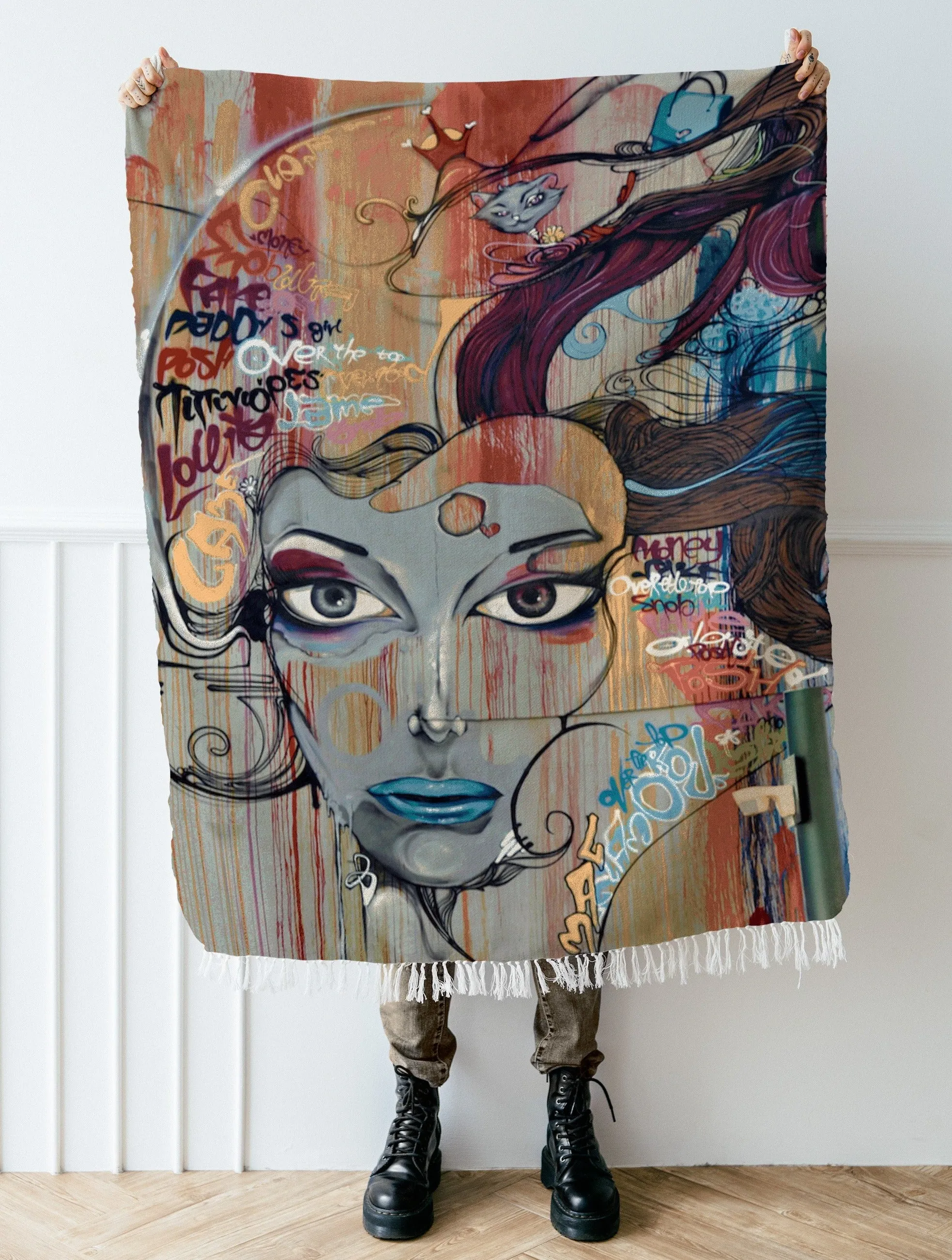 Luxurious Cotton Woven Tapestry Throw Blanket | Feminist Empowerment