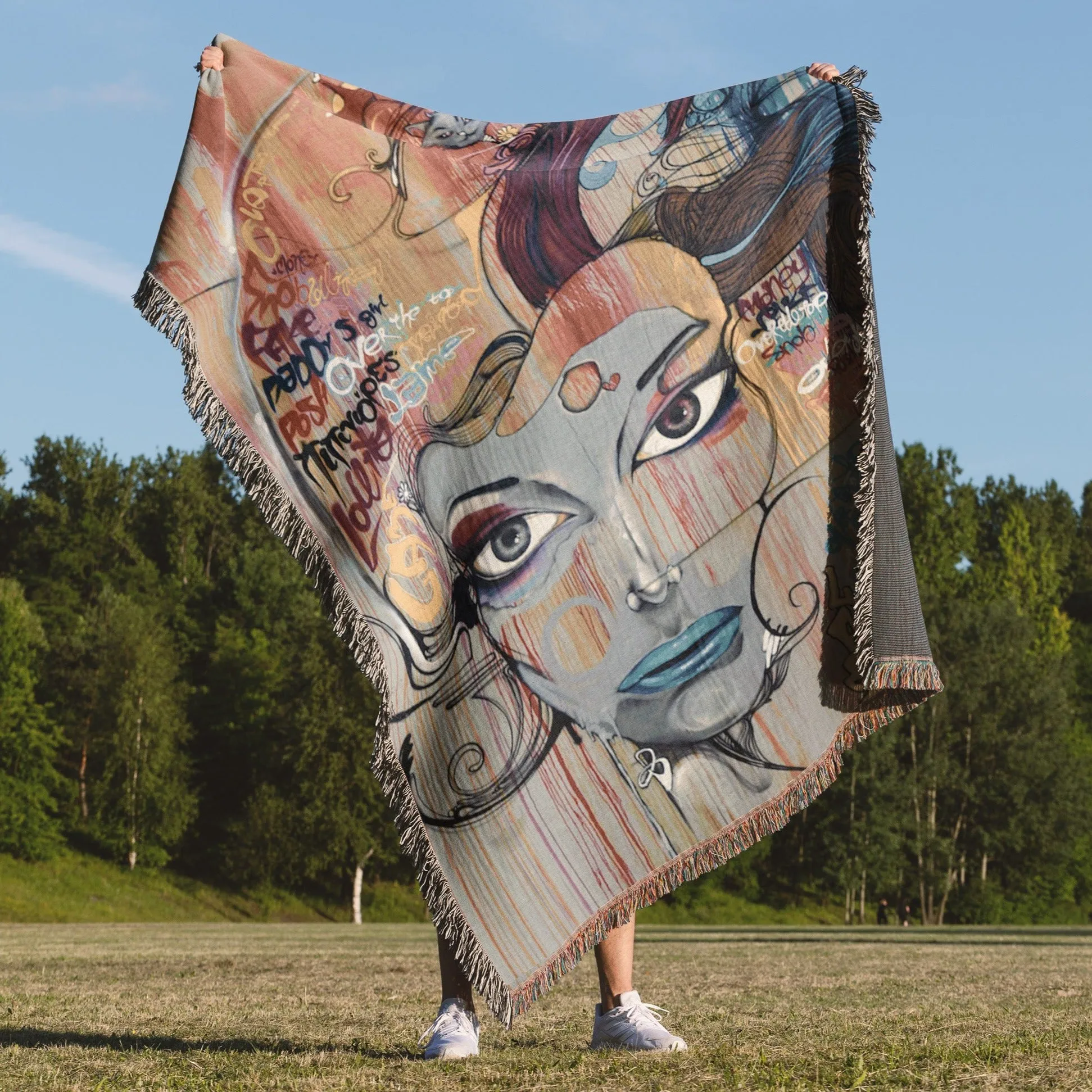 Luxurious Cotton Woven Tapestry Throw Blanket | Feminist Empowerment