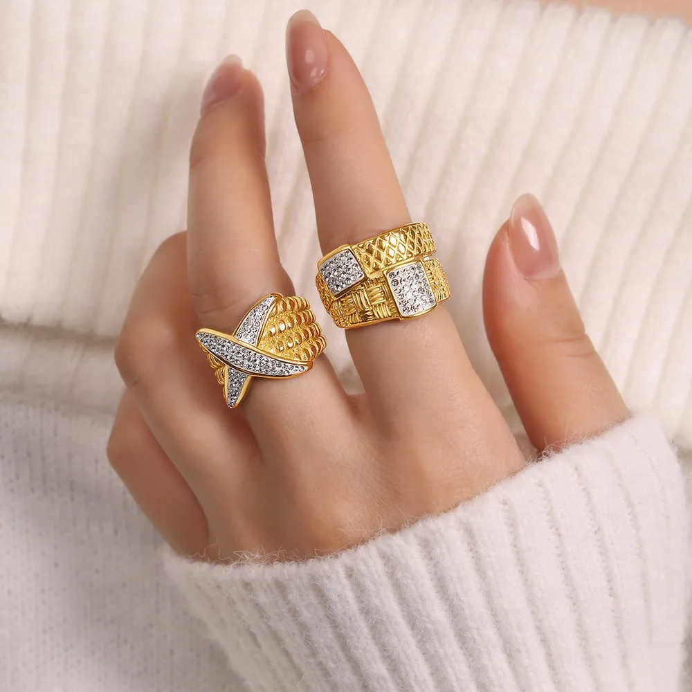 Luxurious Twist Pattern Gold-Plated Zircon Ring - Elegant Everyday Genie Collection