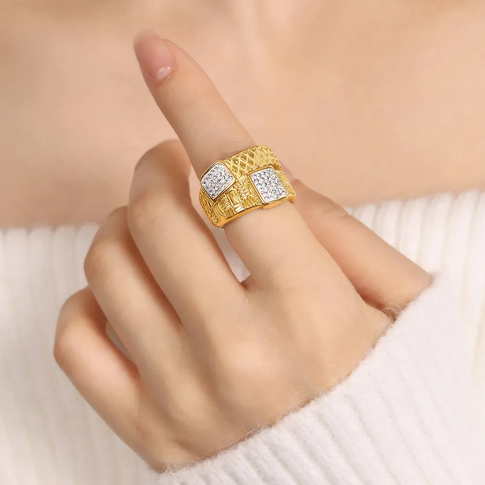 Luxurious Twist Pattern Gold-Plated Zircon Ring - Elegant Everyday Genie Collection