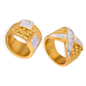 Luxurious Twist Pattern Gold-Plated Zircon Ring - Elegant Everyday Genie Collection