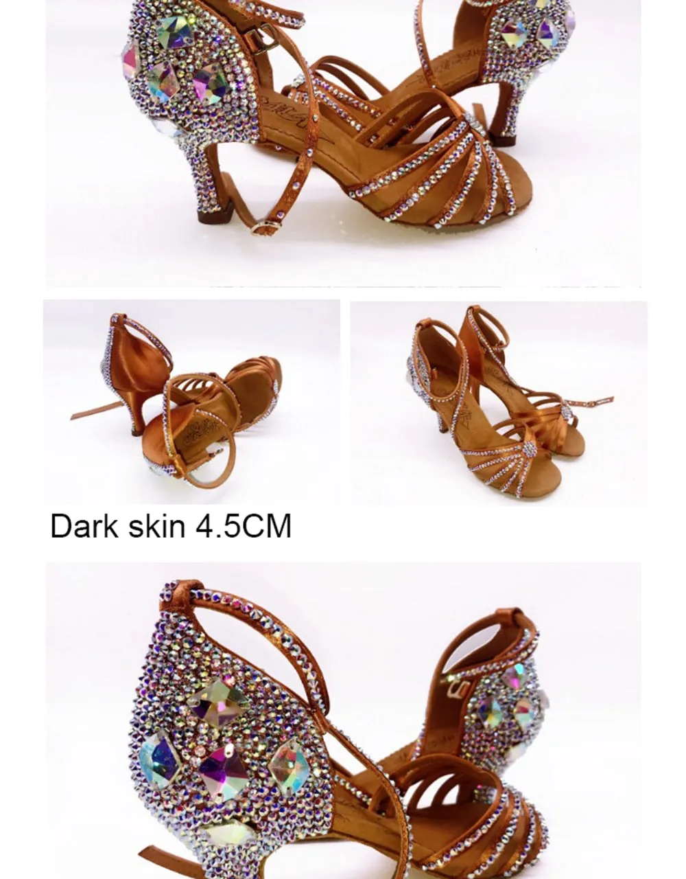 Luxury Elegant Ladies' Soft-soled Latin Shoes With Rhinestone Heels