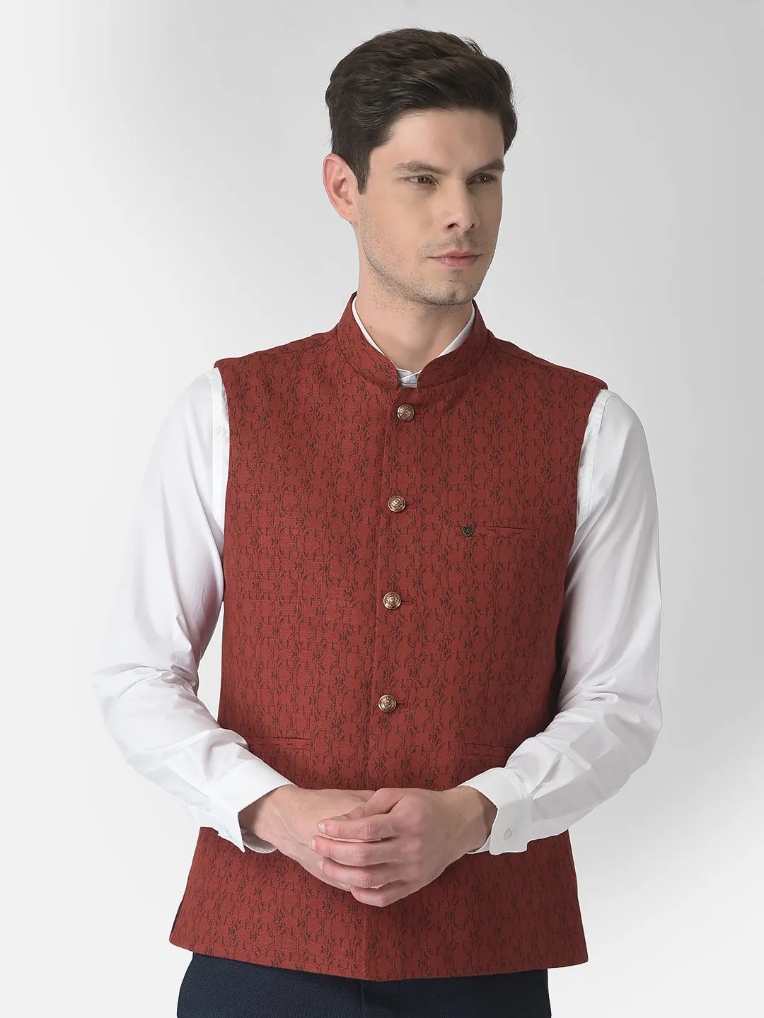 Maroon Self Design Nehru Jacket