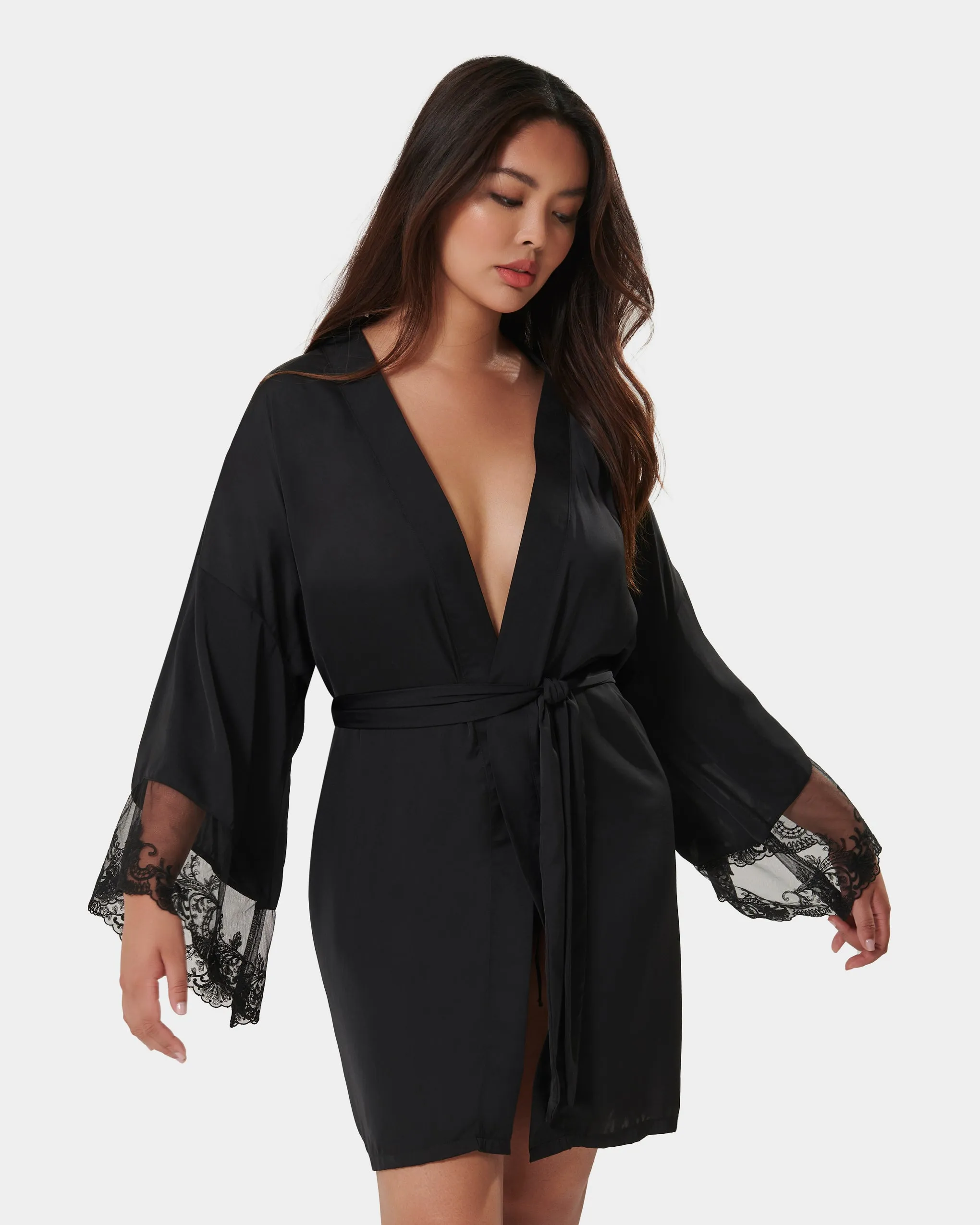 Marseille Luxury Satin Kimono Black