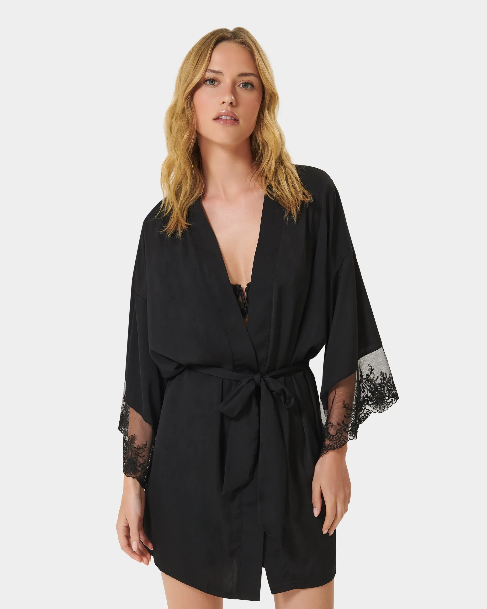 Marseille Luxury Satin Kimono Black