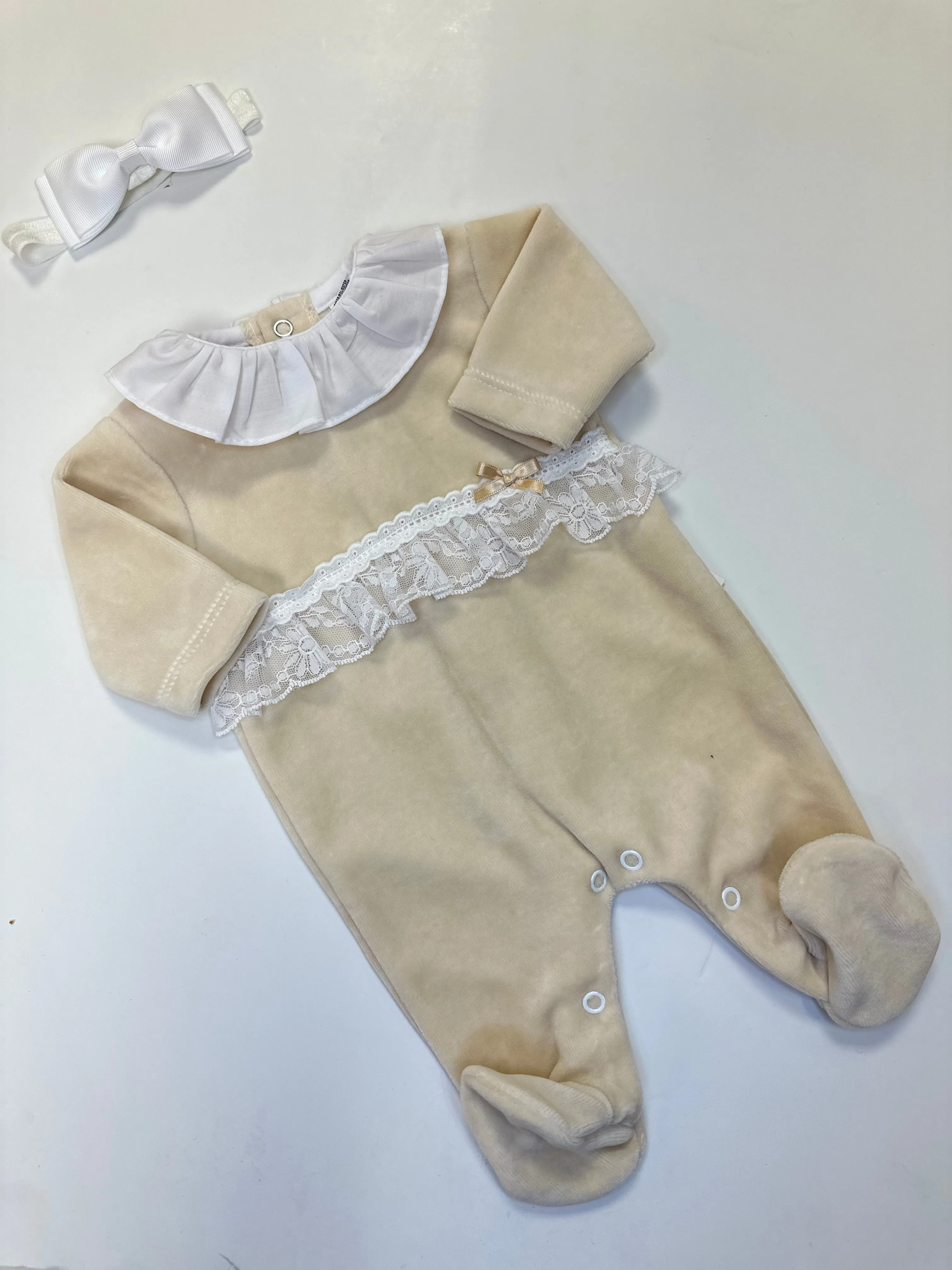 MIA BELLA Luxury camel Velour Babygrow  SG128v