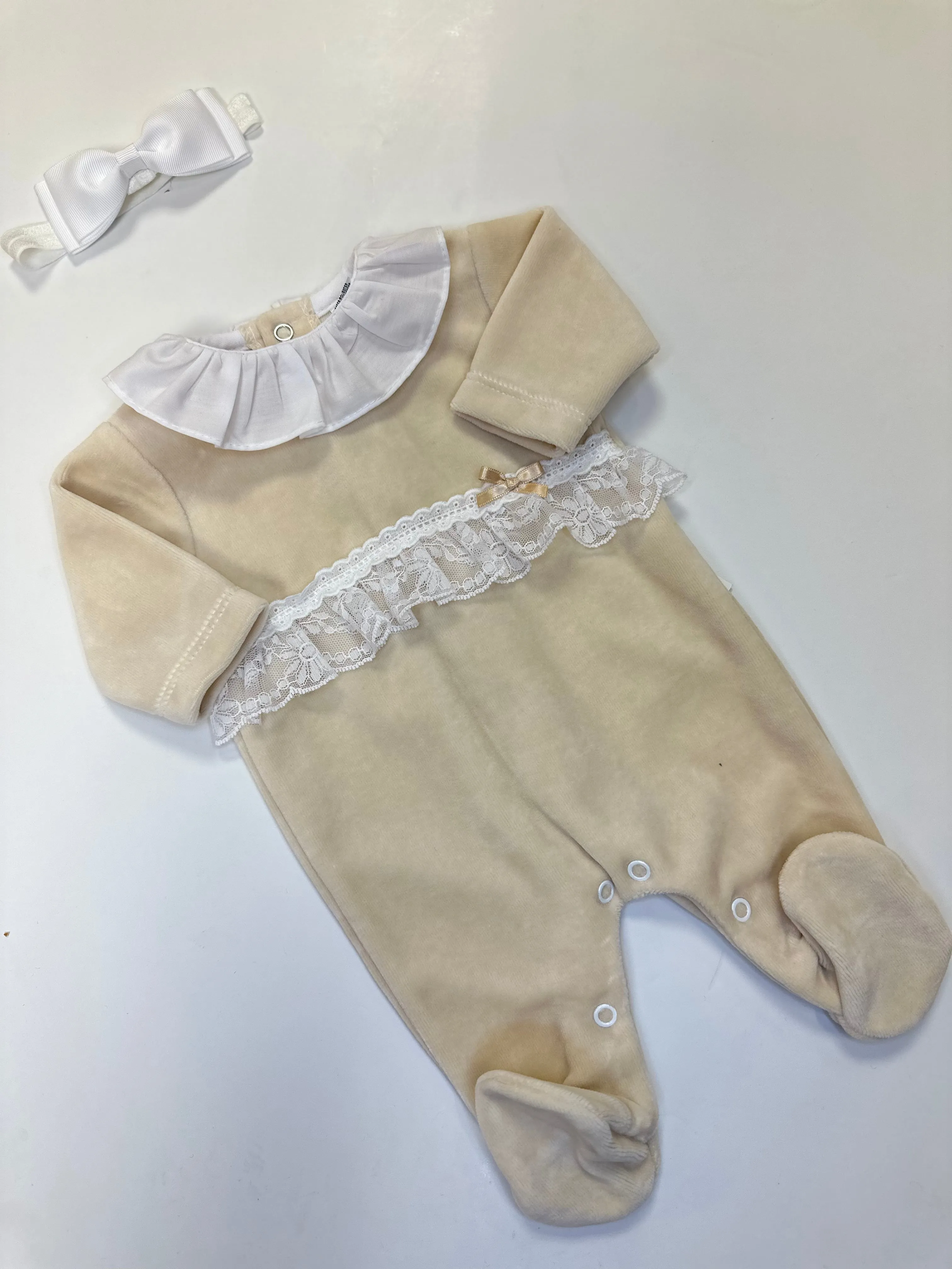 MIA BELLA Luxury camel Velour Babygrow  SG128v