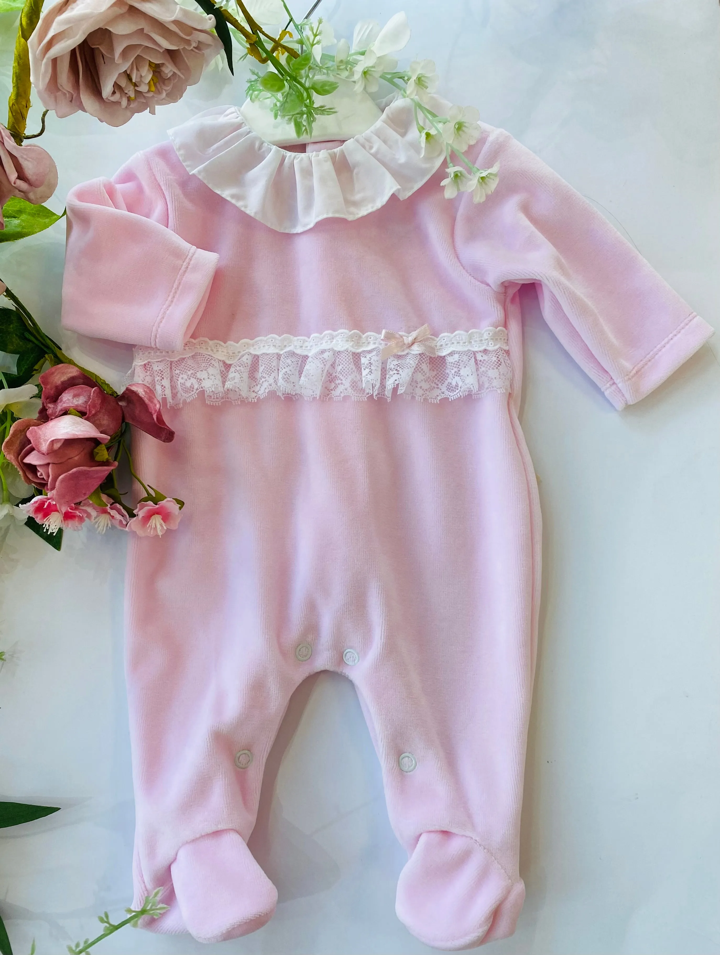 MIA BELLA Luxury Pink Velour Babygrow SG128