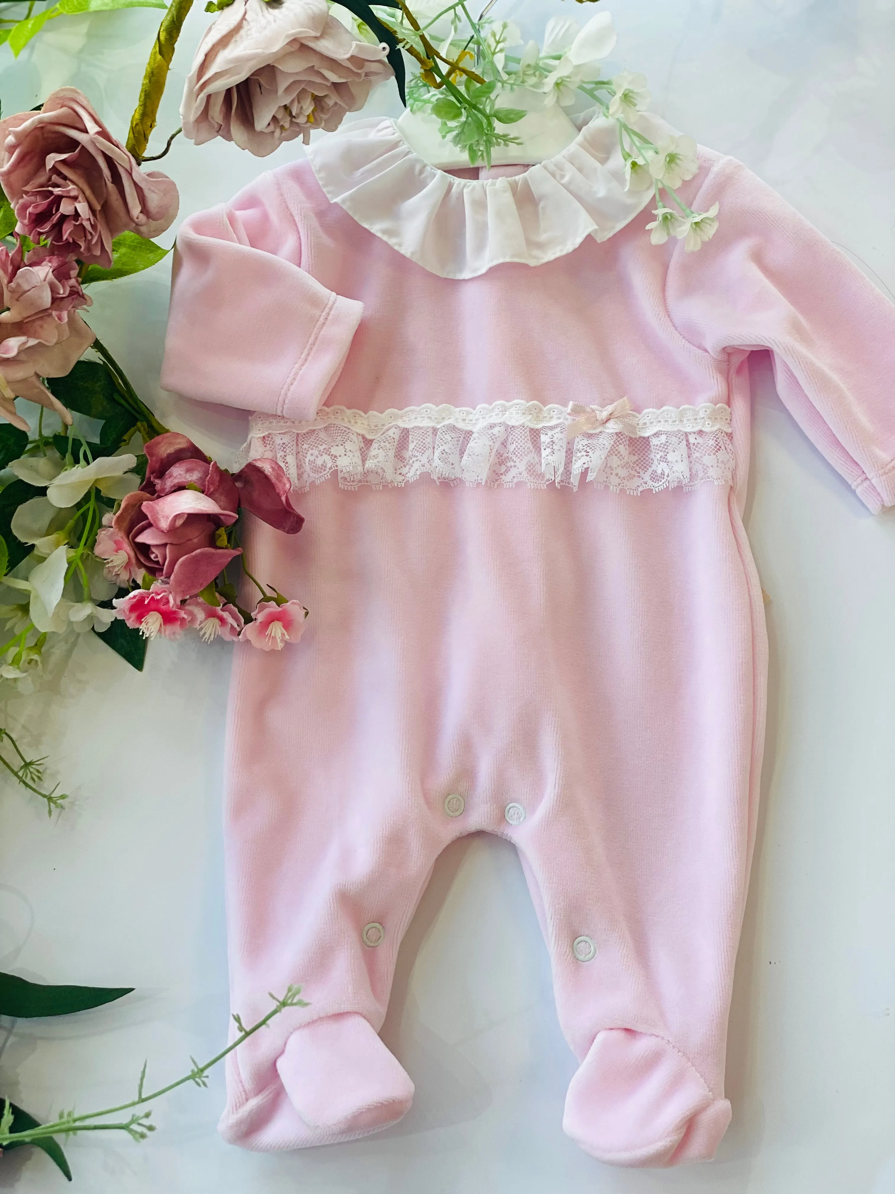 MIA BELLA Luxury Pink Velour Babygrow SG128