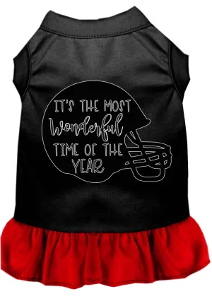 Most Wonderful Time Of The Year (football) Screen Print Dog Dress Black With Red Xl