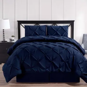 Navy Oxford Double Needle Luxury Soft Pinch Pleated Comforter Set