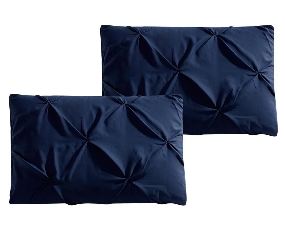 Navy Oxford Double Needle Luxury Soft Pinch Pleated Comforter Set