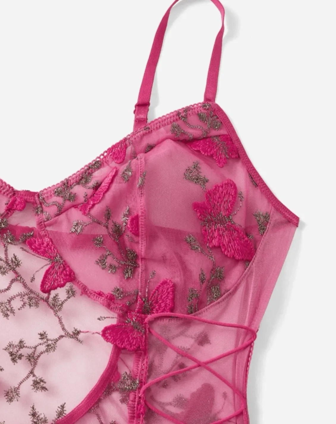 Pink Bodysuit Lingerie Embroidered