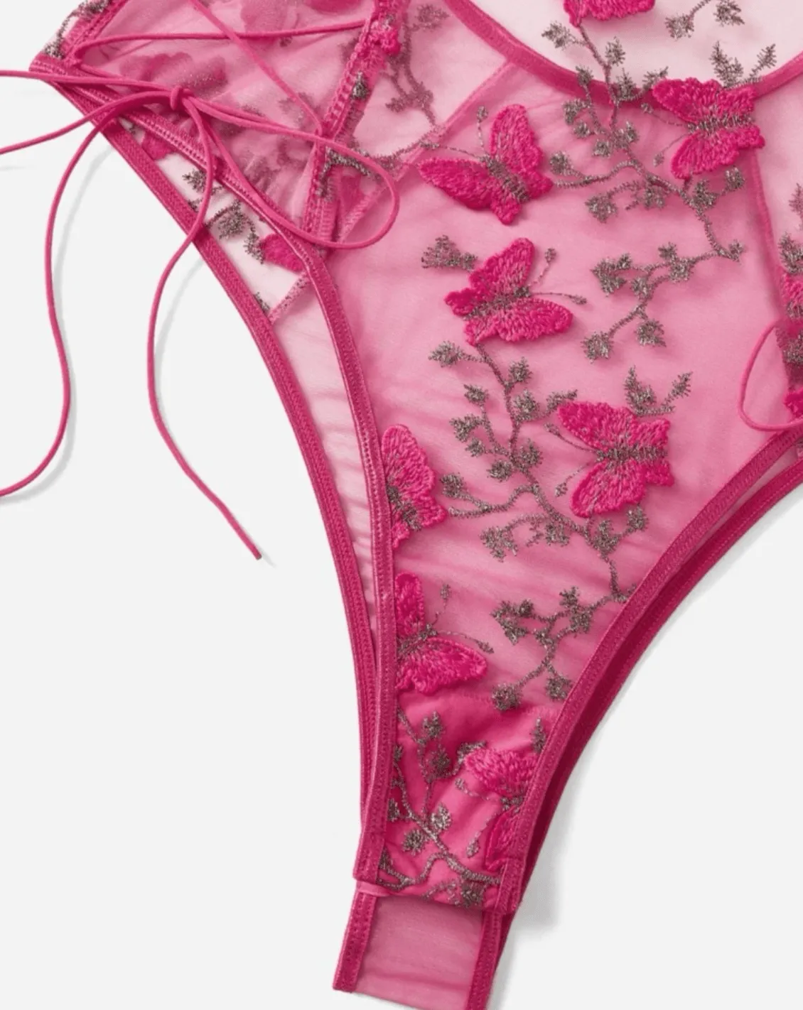 Pink Bodysuit Lingerie Embroidered