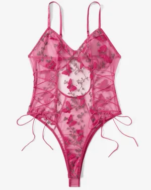 Pink Bodysuit Lingerie Embroidered