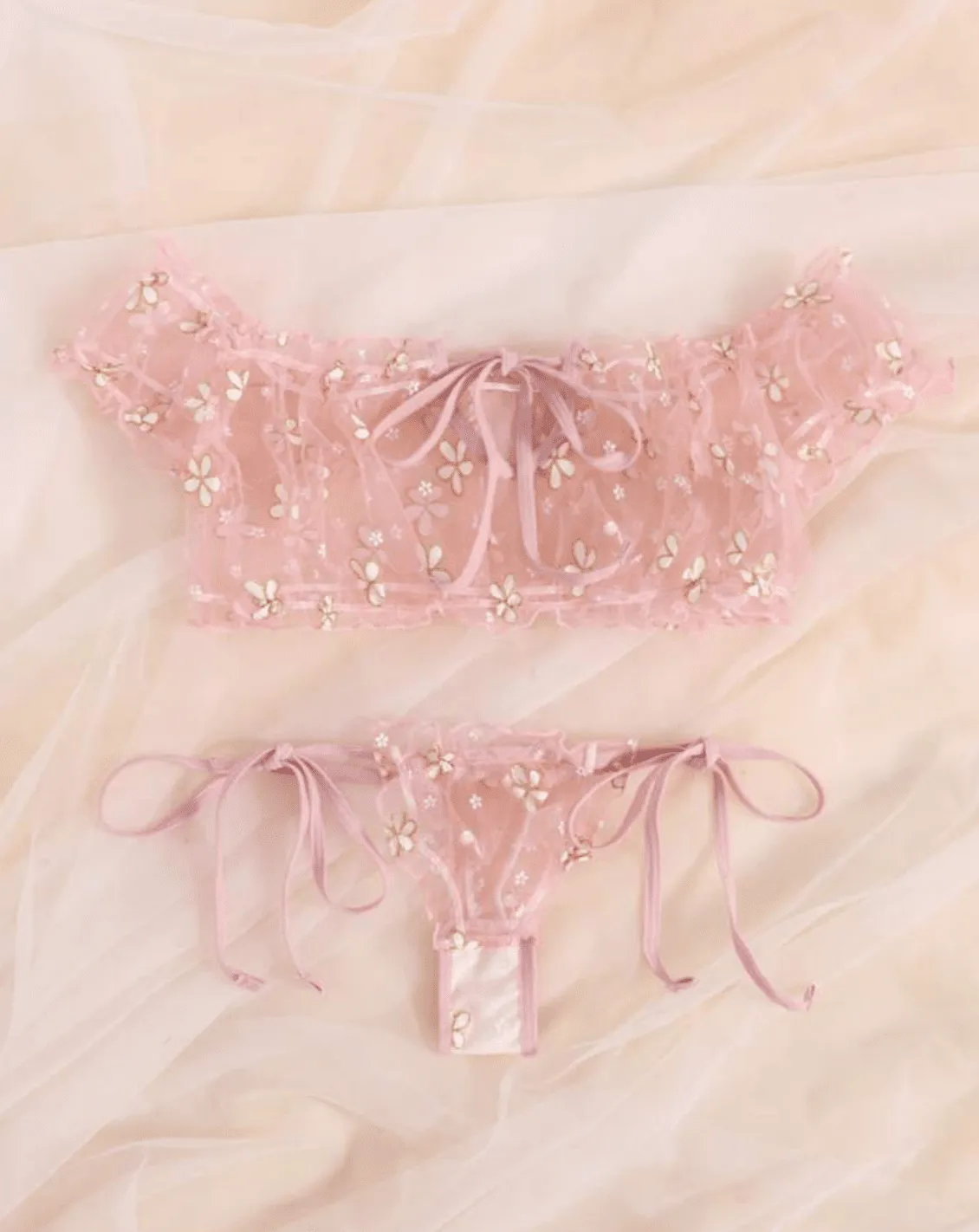 Pink Lingerie Daisy Ruffle Set