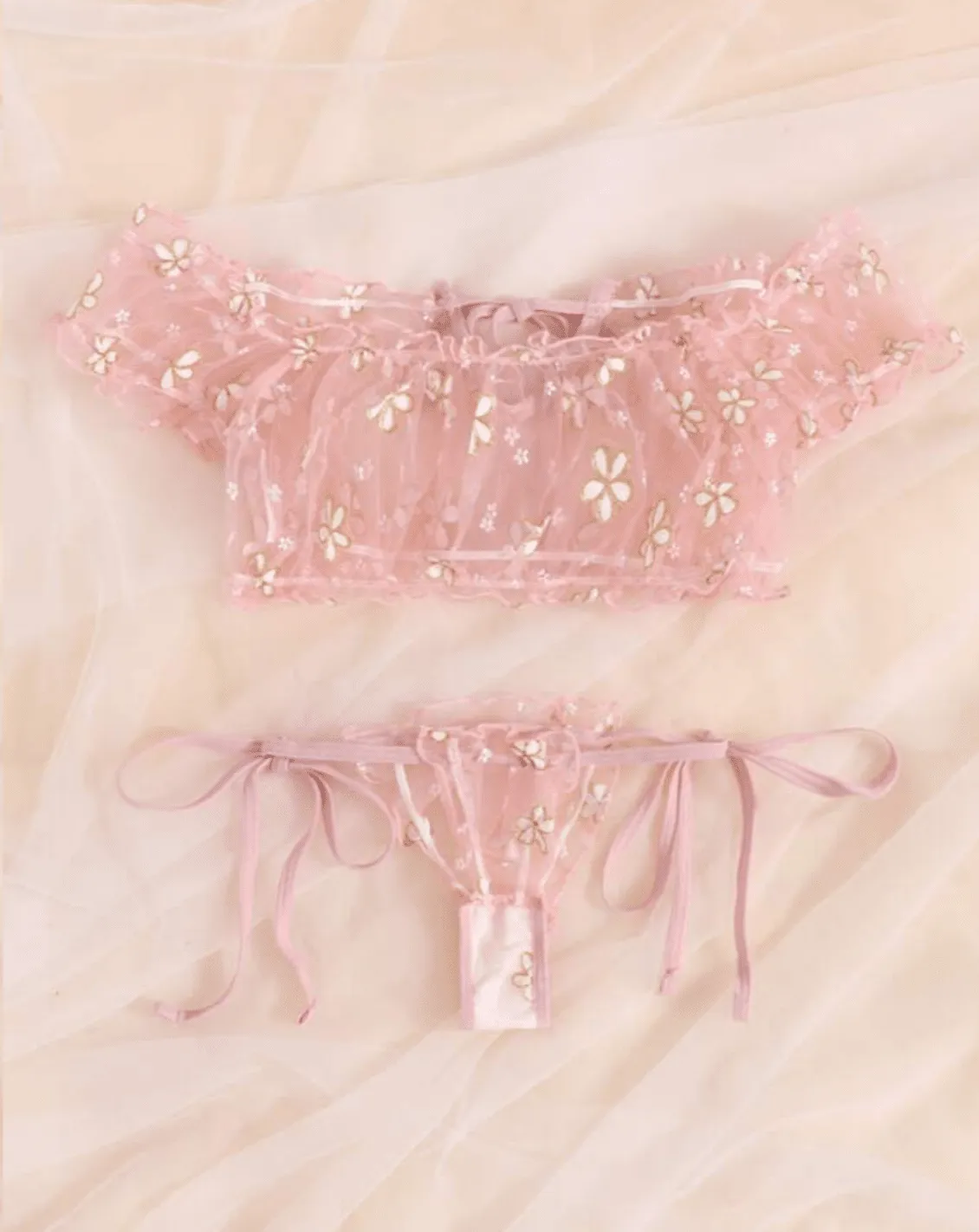 Pink Lingerie Daisy Ruffle Set