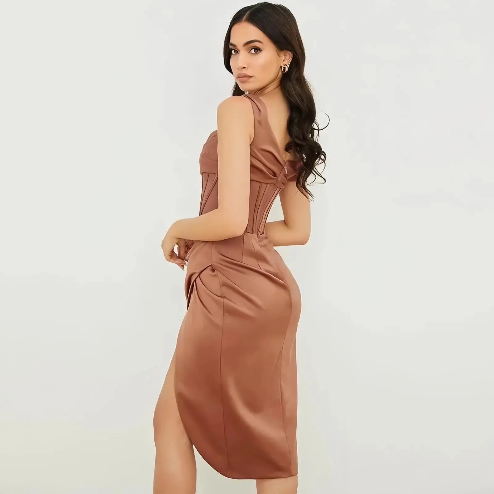 Shoulder Stitching Slit Dress