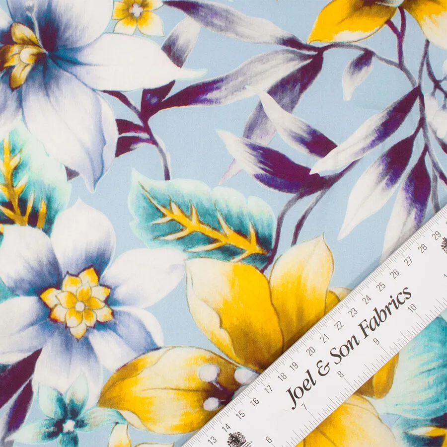 Soft Blue & Yellow Floral Printed Luxury Cotton